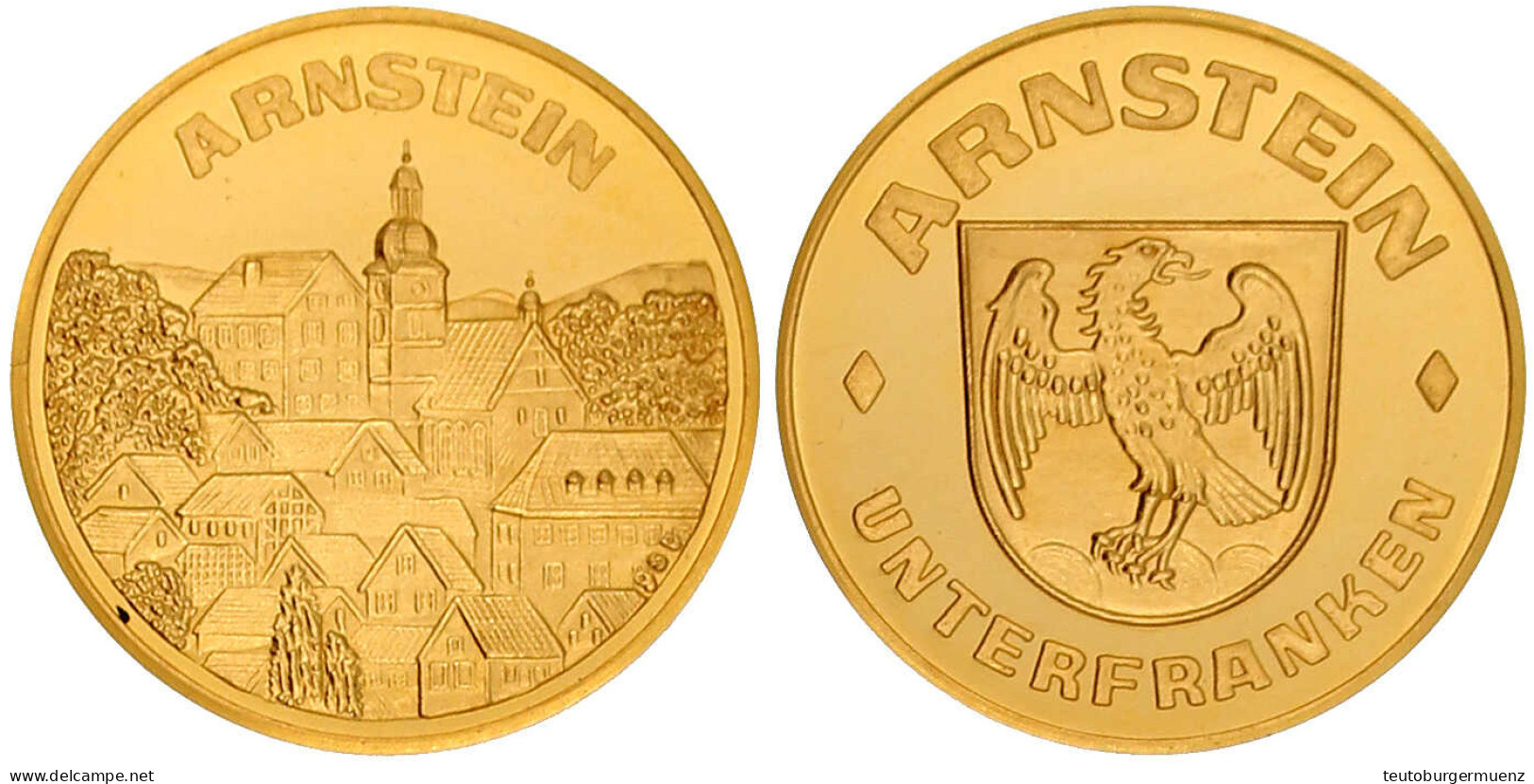 Goldmedaille O.J. Stadtansicht/Stadtwappen. 26 Mm; 9,94 G. 986/1000. Polierte Platte - Non Classés
