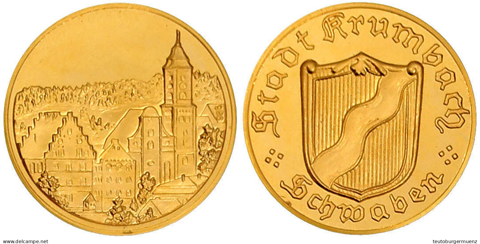 Goldmedaille O.J. Stadtansicht/Stadtwappen. 20 Mm; 4,02 G. 986/1000. Polierte Platte - Unclassified