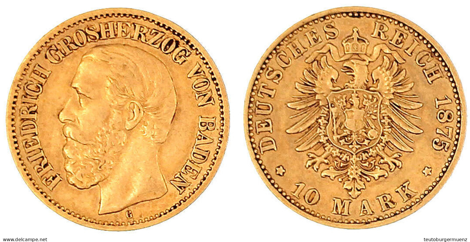 10 Mark 1875 G. Sehr Schön/vorzüglich. Jaeger 186. - 2, 3 & 5 Mark Zilver