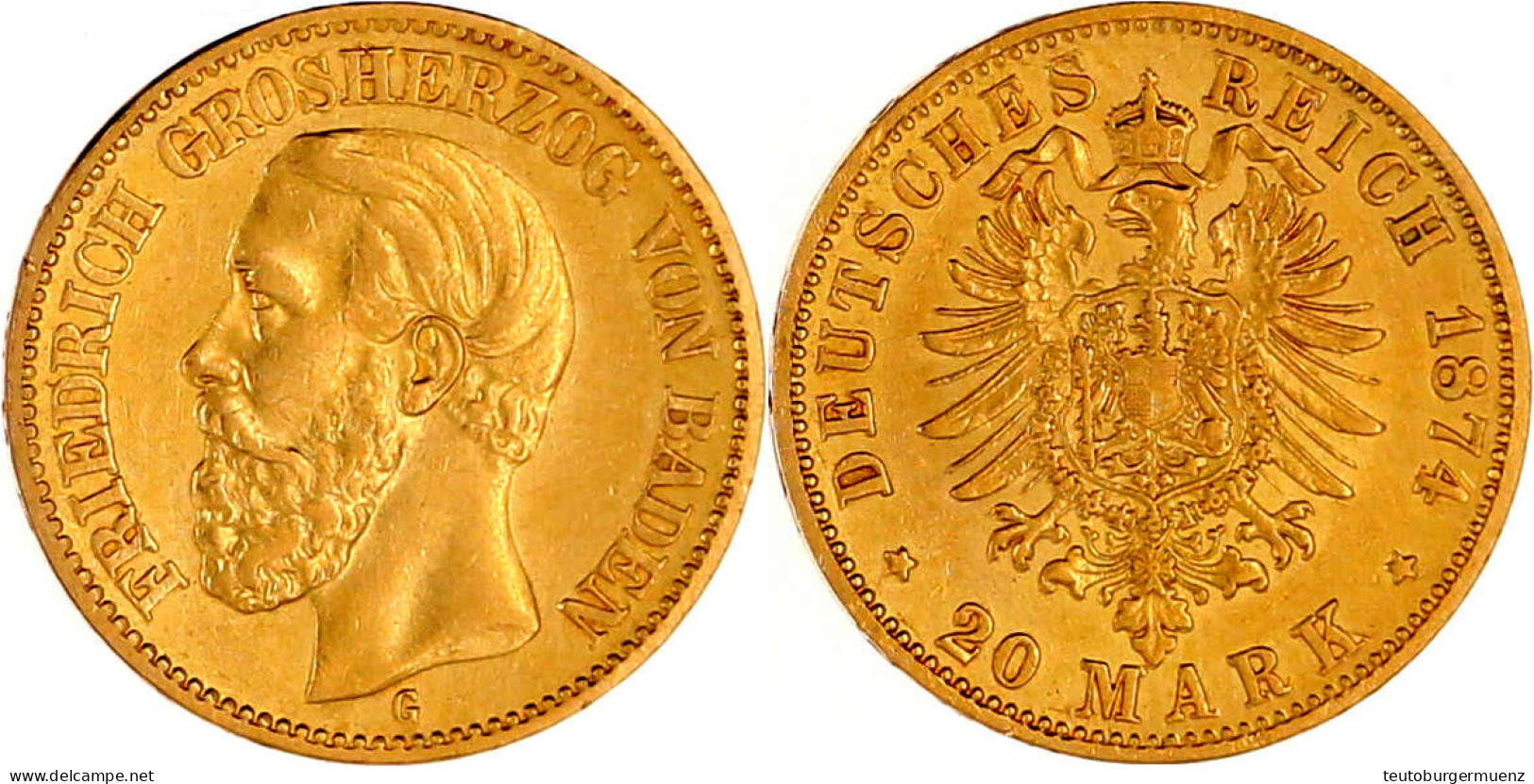 20 Mark 1874 G. Gutes Sehr Schön, Selten. Jaeger 187. - 2, 3 & 5 Mark Zilver