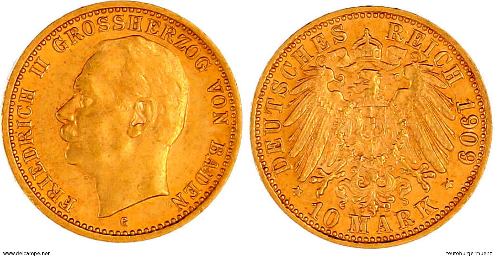 10 Mark 1909 G. Gutes Vorzüglich. Jaeger 191. - 2, 3 & 5 Mark Zilver