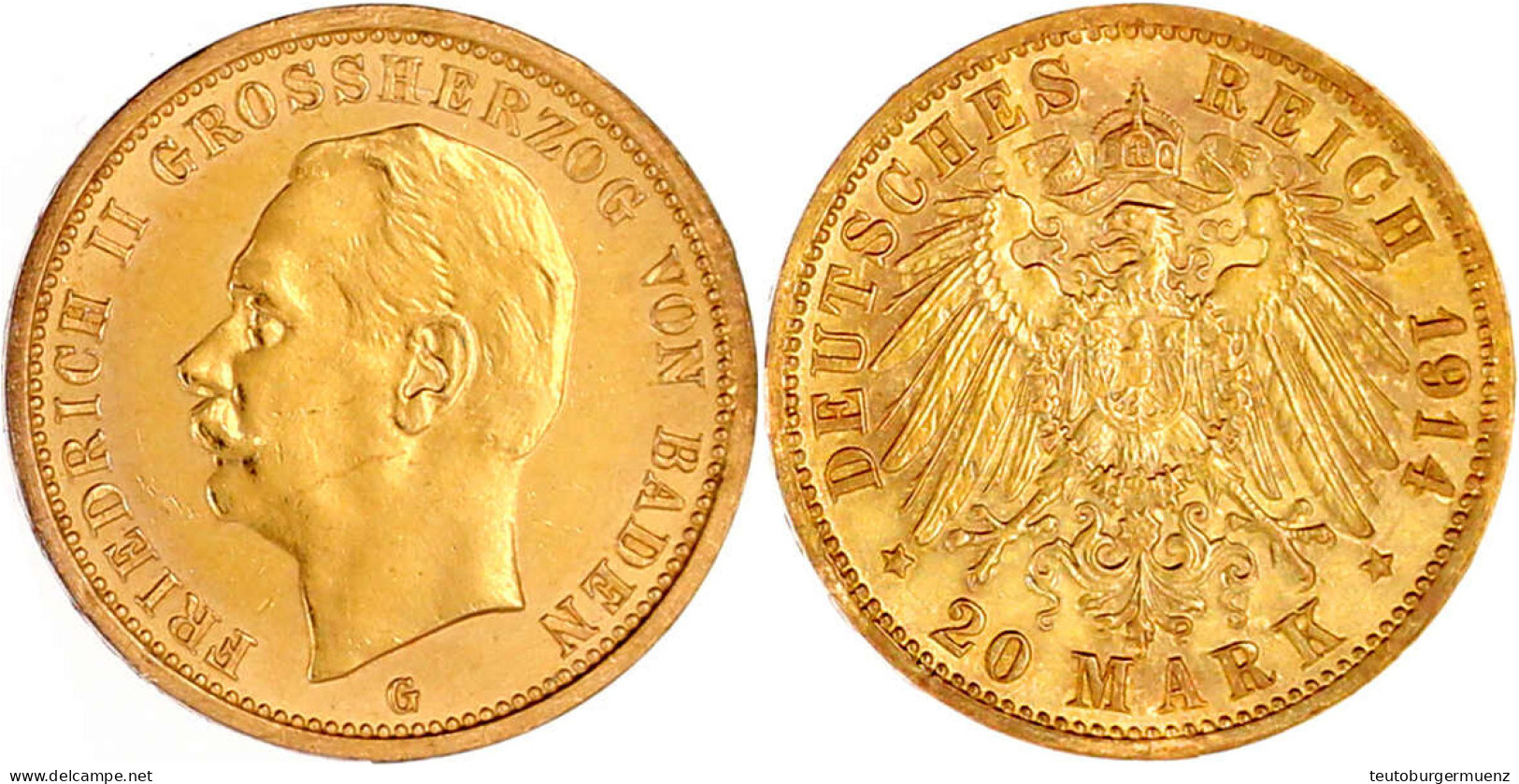 20 Mark 1914 G. Vorzüglich, Kl. Kratzer. Jaeger 192. - 2, 3 & 5 Mark Silver