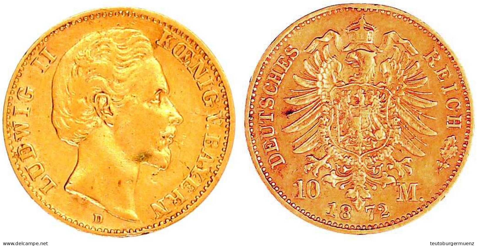 10 Mark 1872 D. Sehr Schön. Jaeger 193. - 2, 3 & 5 Mark Silver