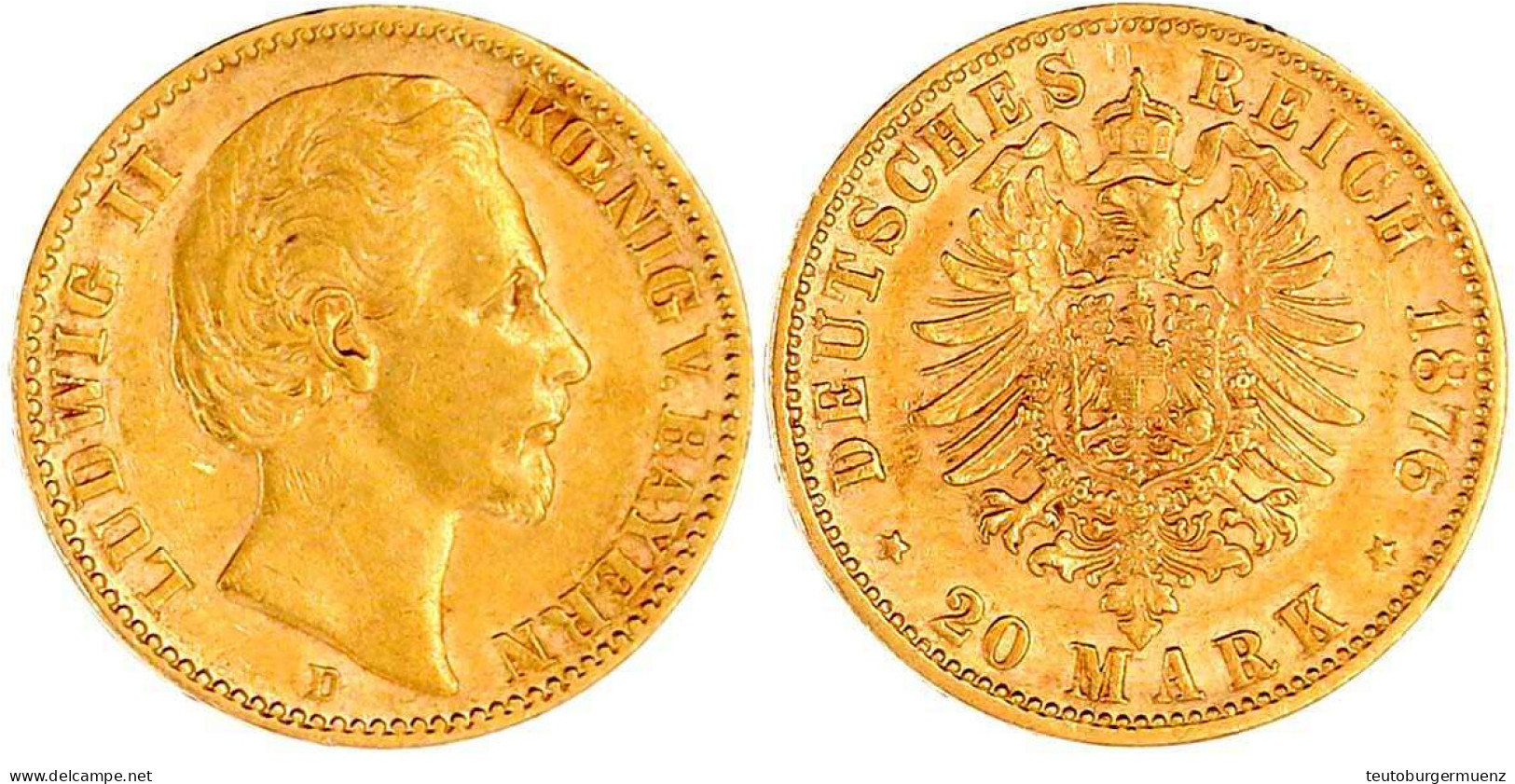 20 Mark 1876 D. Sehr Schön, Kl. Druckstelle. Jaeger 197. - 2, 3 & 5 Mark Argent