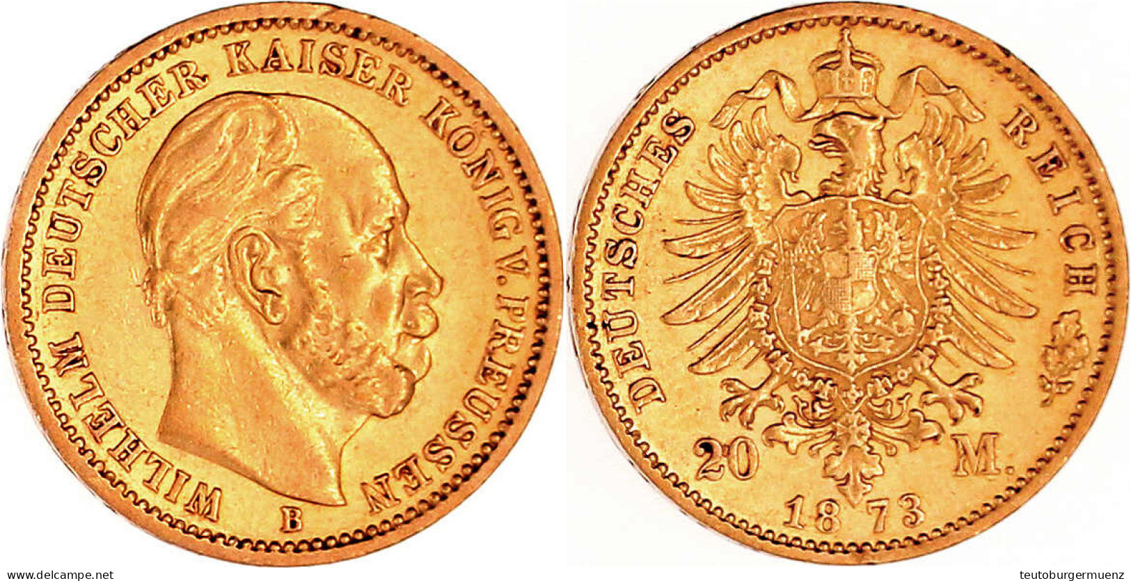 20 Mark 1873 B. Vorzüglich, Kl. Randfehler. Jaeger 243. - 2, 3 & 5 Mark Argent