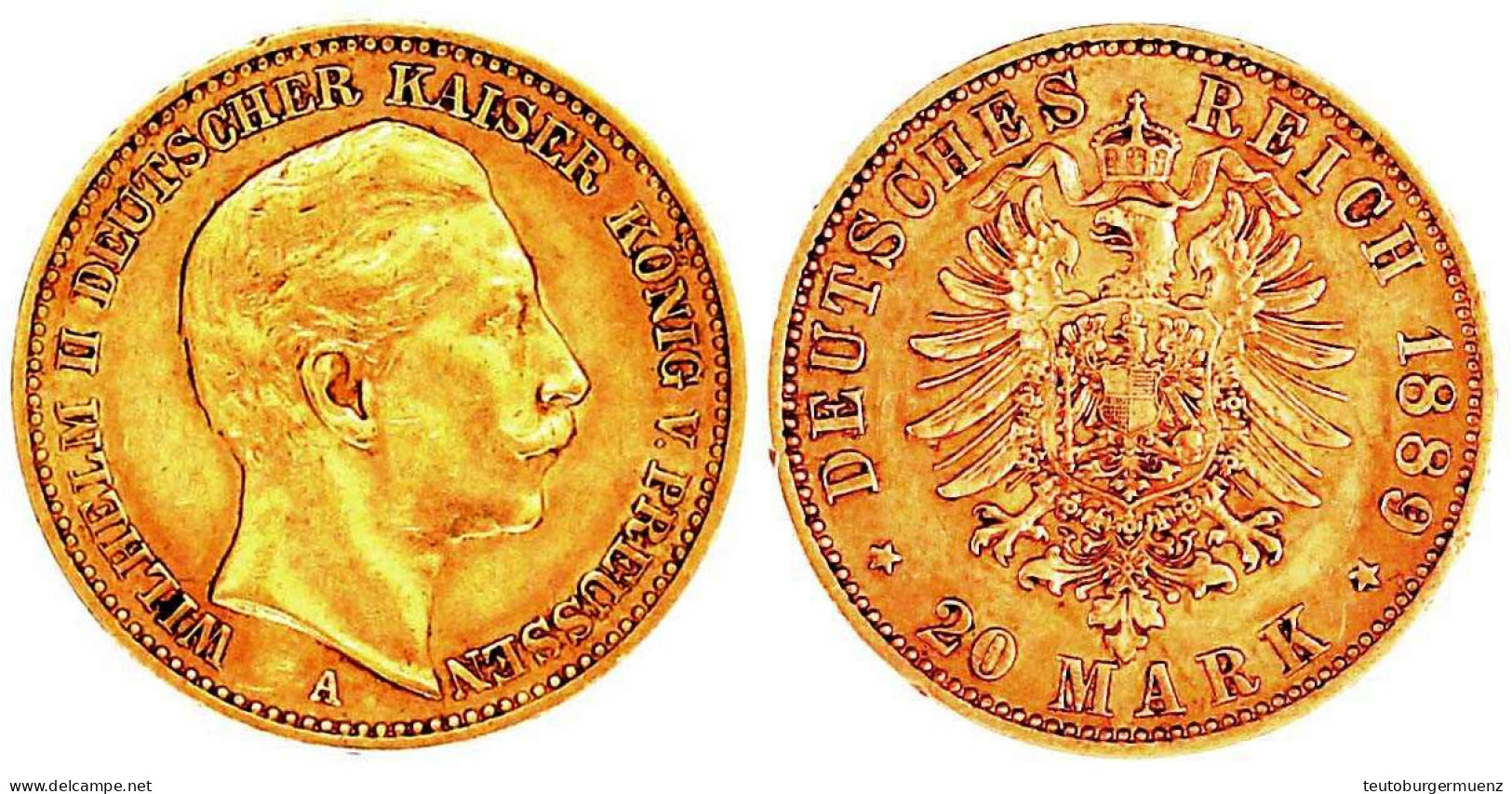 20 Mark 1889 A. Sehr Schön, Kl. Randfehler. Jaeger 250. - 2, 3 & 5 Mark Silver