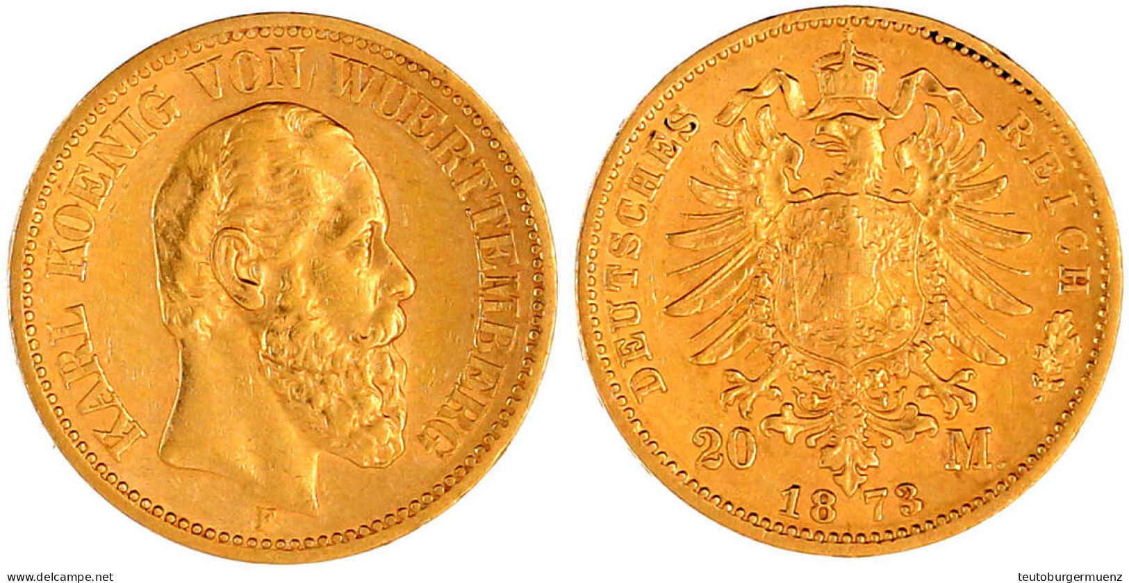 20 Mark 1873 F. Sehr Schön/vorzüglich. Jaeger 290. - 2, 3 & 5 Mark Silber