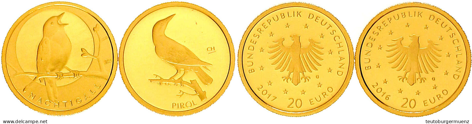 2 X 20 Euro Heimische Vögel: Nachtigall 2016 G Und Pirol 2017 G. Im Original-Plexiglasblister Mit Zertifikaten. Je 1/8 U - Germany