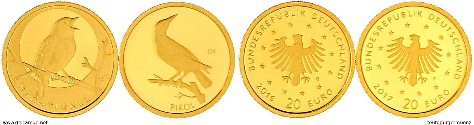 2 X 20 Euro Heimische Vögel: Nachtigall 2016 G Und Pirol 2017 F. Im Original-Plexiglasblister Mit Zertifikaten. Je 1/8 U - Germania