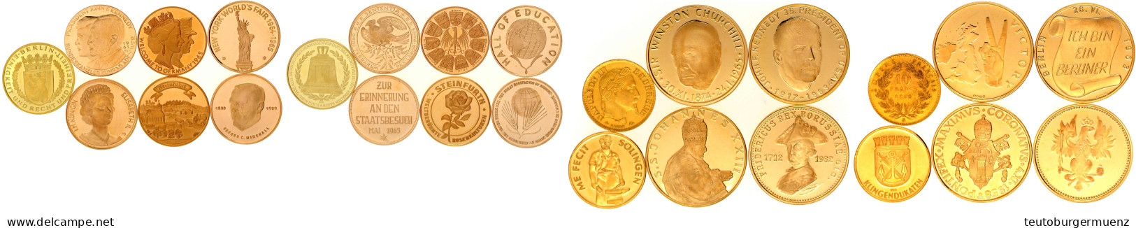 12 Moderne Goldmedaillen Und Eine Nachprägung Des 10 Francs Napoleon 1868. Auf Verschiedene Personen Und Anlässe, U.a De - Other & Unclassified
