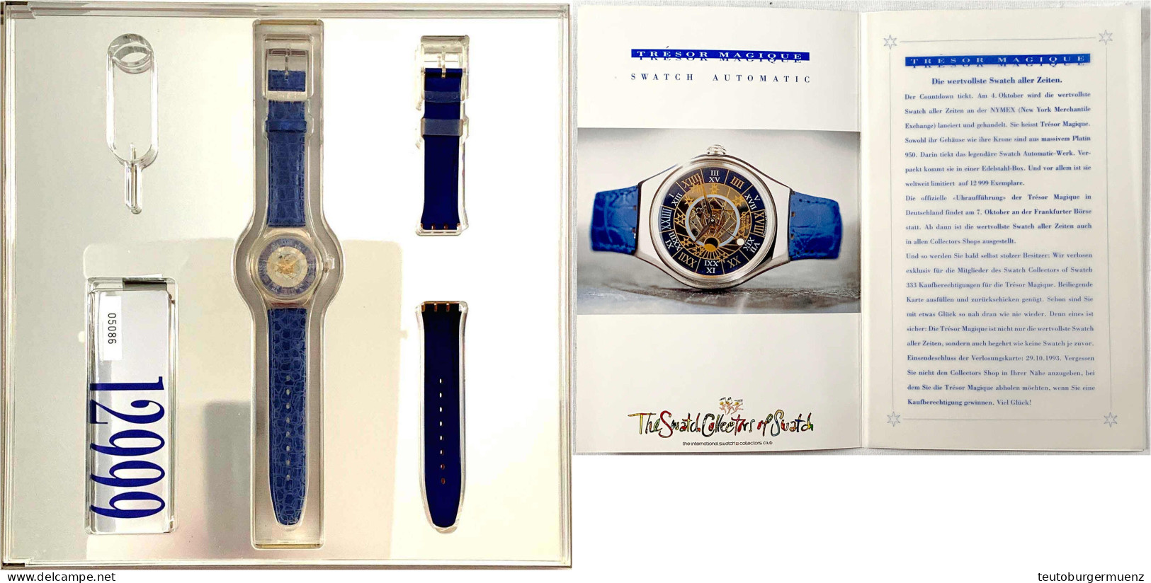 SWATCH Automatic Platinum Case Armbanduhr PLATIN 950/1000, 23 Jeweils Mit Blauem Originalarmband Im Original-Edelstahlka - Andere & Zonder Classificatie