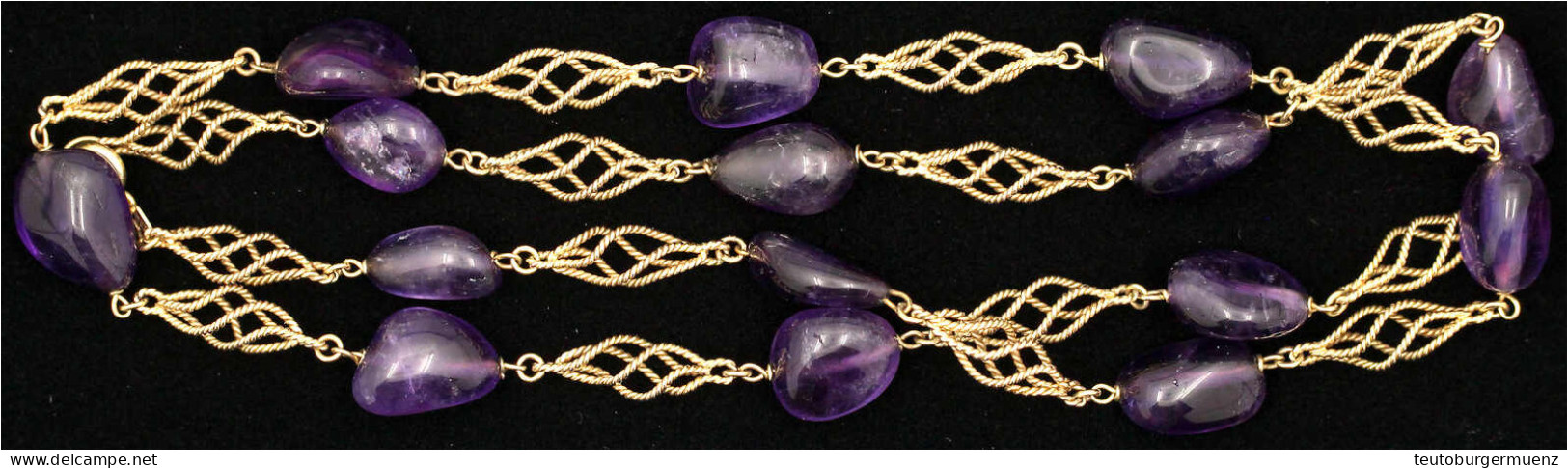 Collier, Gelbgold 333/1000 Mit 15 Amethysten. Länge Ca. 60 Cm. 27,75 G - Sonstige & Ohne Zuordnung