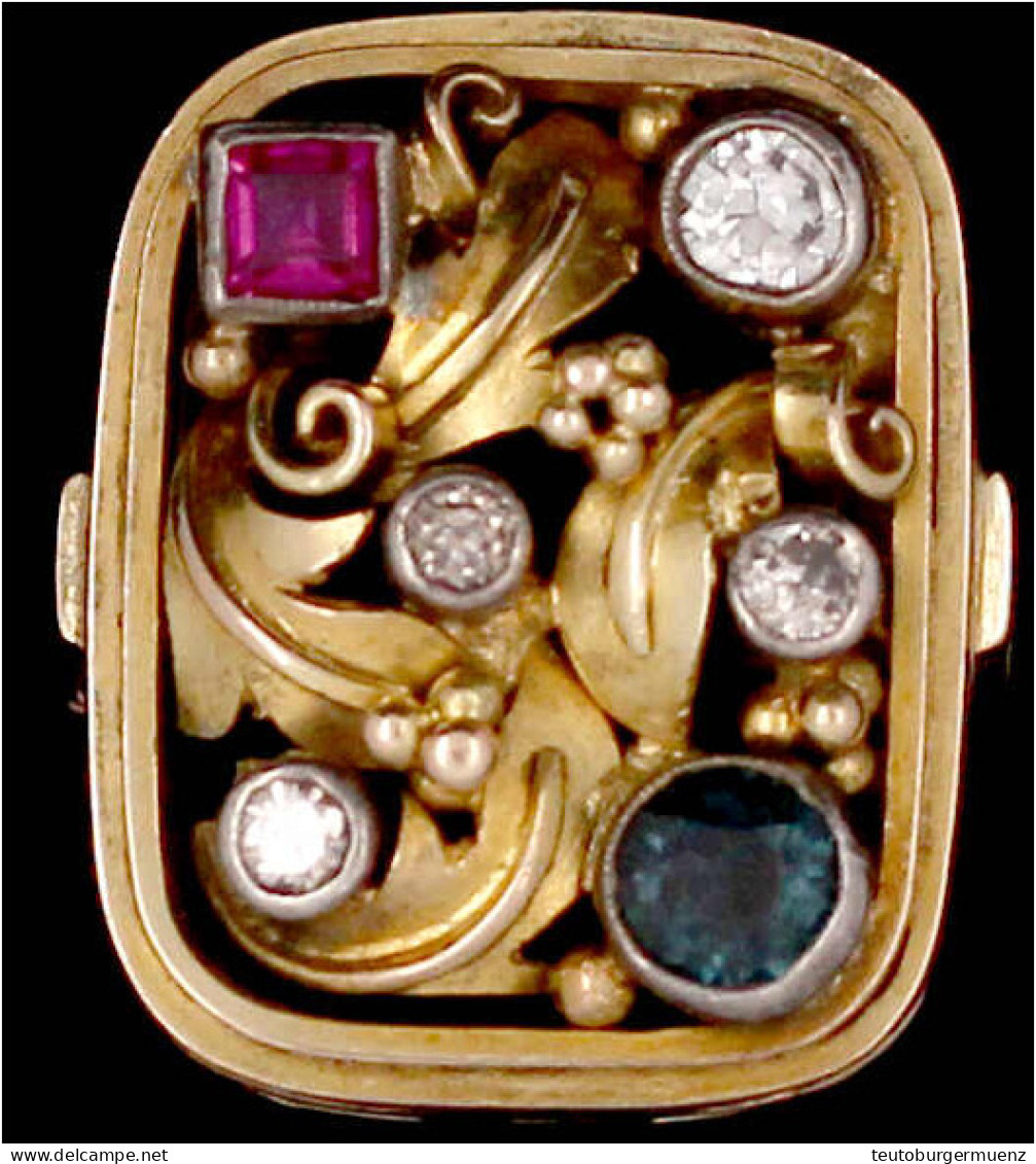 Damenring Gelbgold 585/1000 Mit 3 Diamanten, 1 Saphir Und 1 Rubin. Ringgröße 17. 8,93 G - Altri & Non Classificati