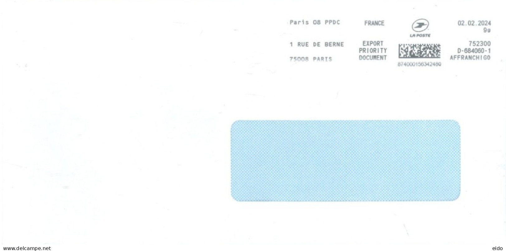 FRANCE. - 2024, P0STAL FRANKING MACHINE COVER TO DUBAI. - Cartas & Documentos