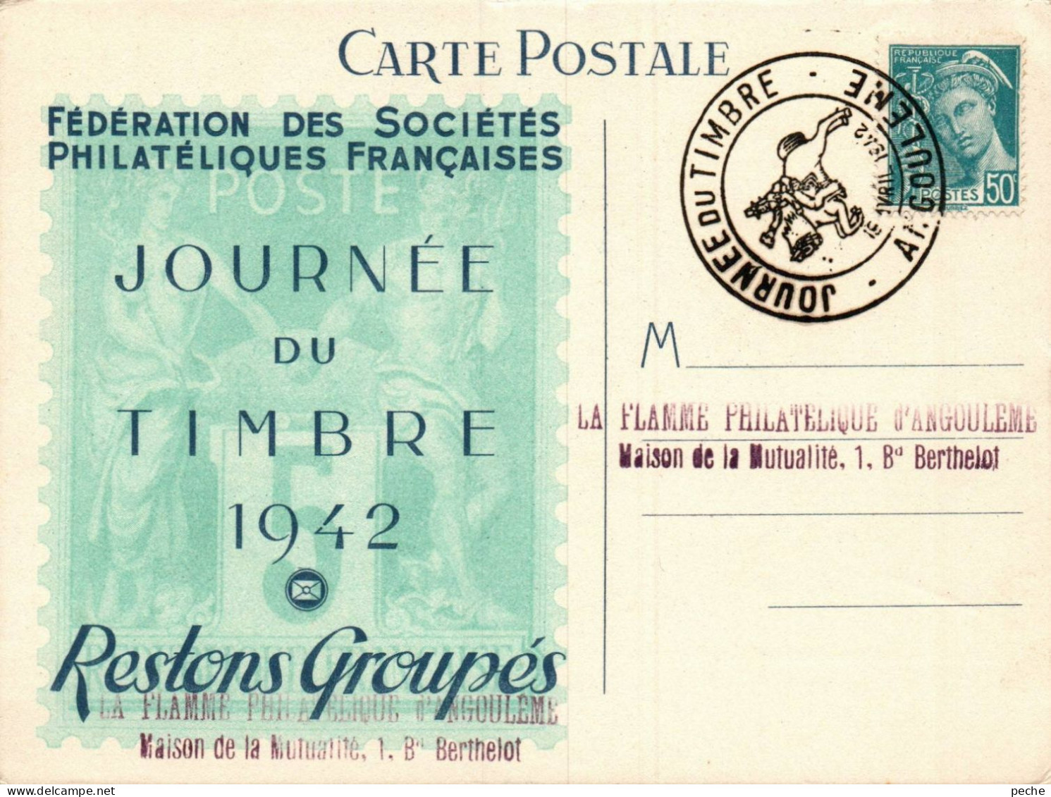 N°1867 V -lot 50 Carte Postale Journée Du Timbre 1942 -cachet Des Différentes Villes - - Giornata Del Francobollo