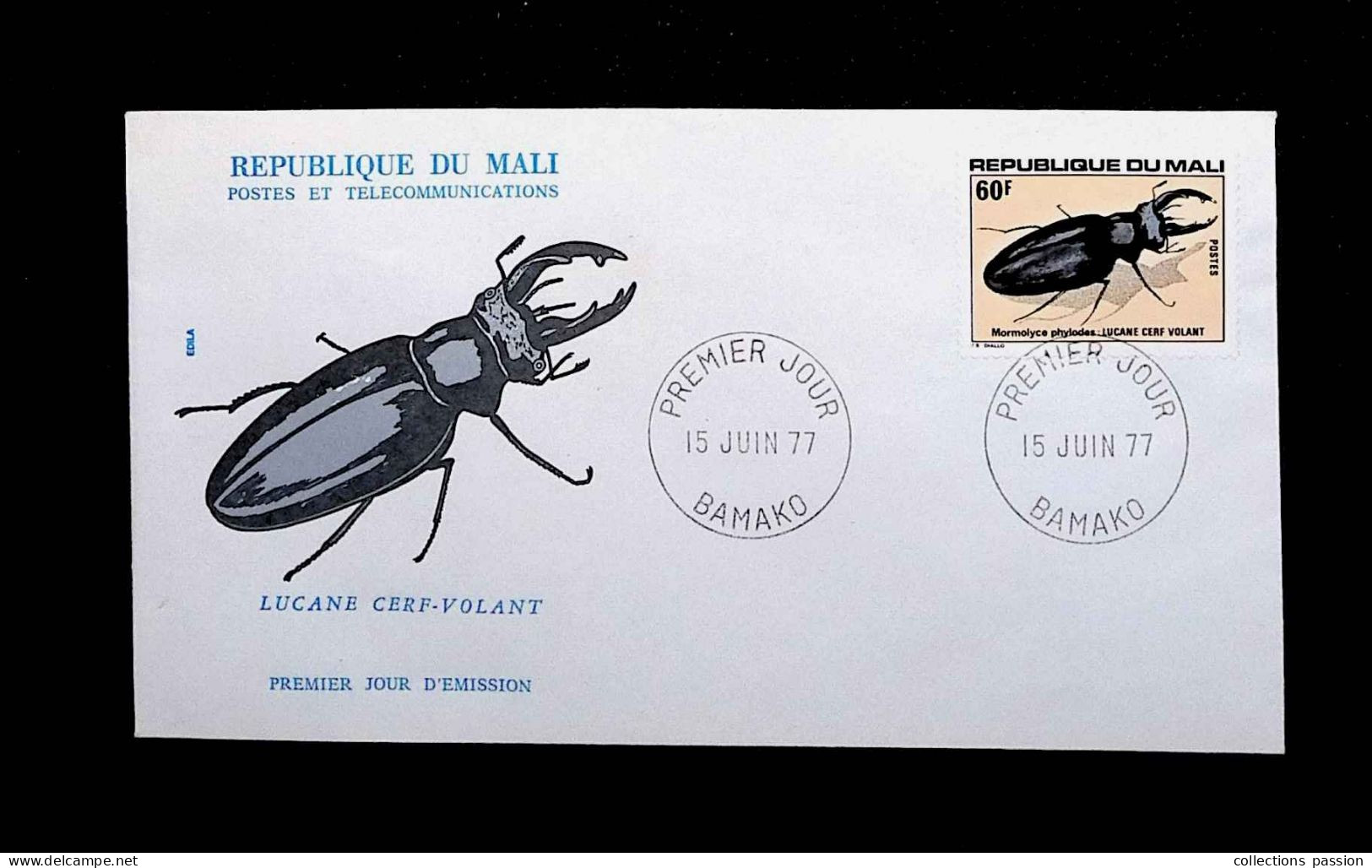 CL, FDC, Premier Jour, République Du Mali, Bamako, 15 Juin 77, Lucane Cerf-Volant - Malí (1959-...)