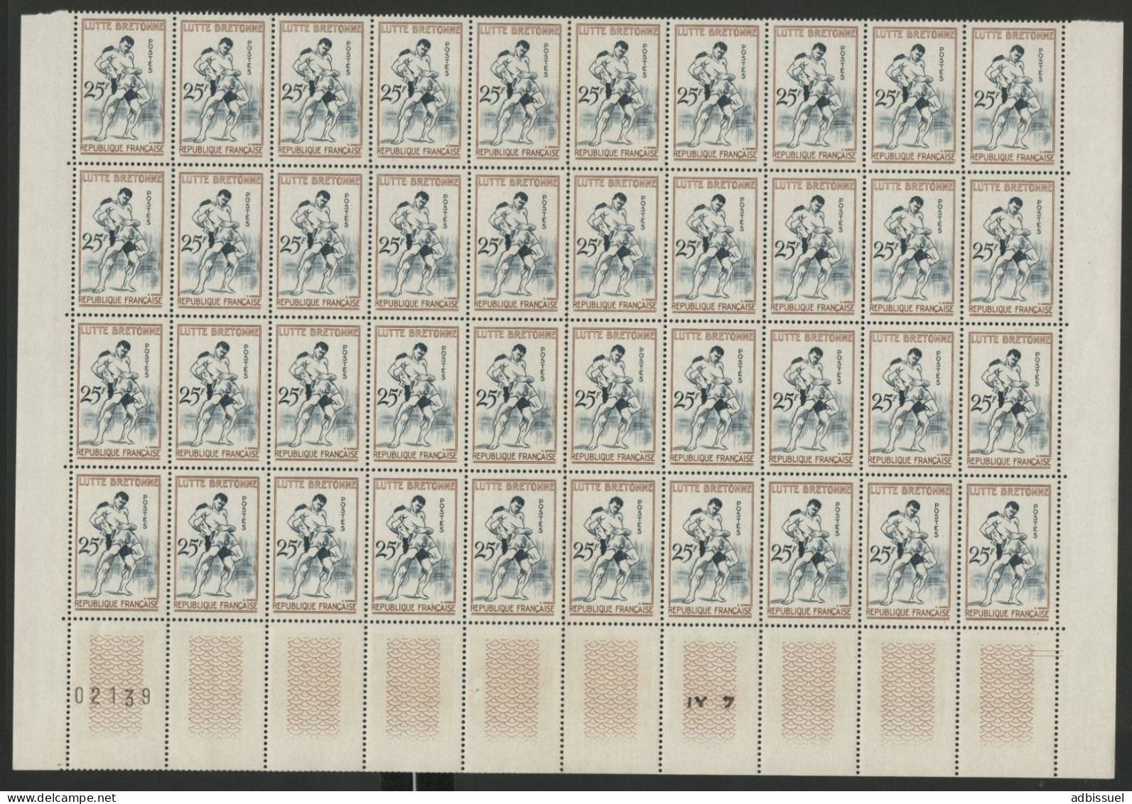 N° 1164 25 Fr LUTTE BRETONNE Panneau De 40 Ex. Neufs ** Cote 180 € Vendu 8 % De La Cote Voir Suite - Full Sheets