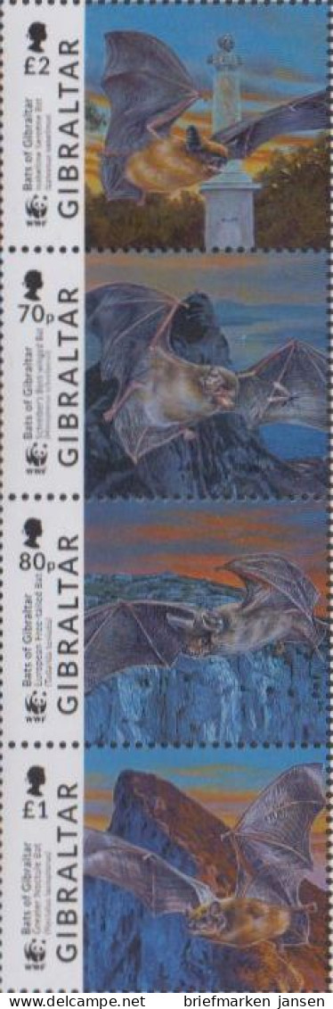 Gibraltar MiNr. Zdr.1832-35 Weltweiter Natrurschutz, Fledermäuse, Viererstreifen - Gibraltar