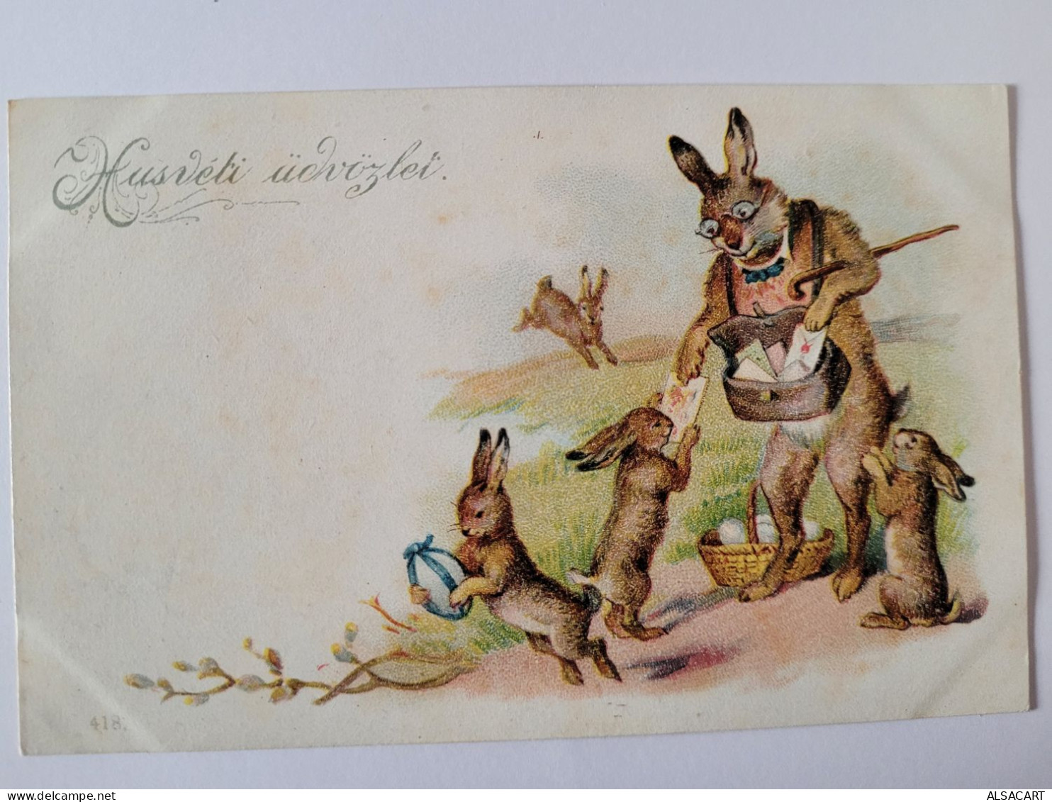 Pâques ,  Carte  Hongroise , Animaux Humanisé , Lapin Facteur - Dressed Animals