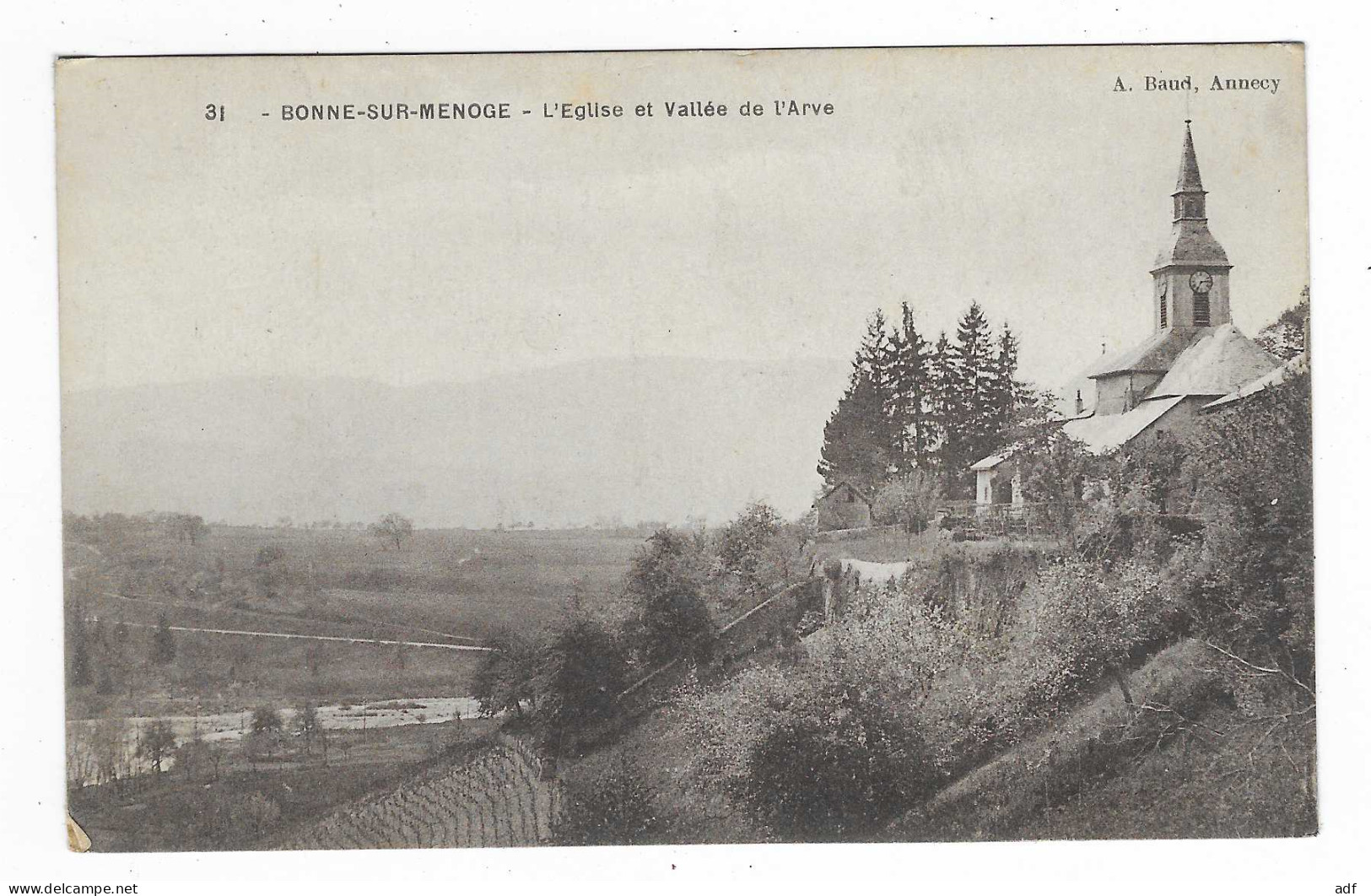 CPA BONNE SUR MENOGE, L'EGLISE ET VALLEE DE L'ARVE, HAUTE SAVOIE 74 - Bonne