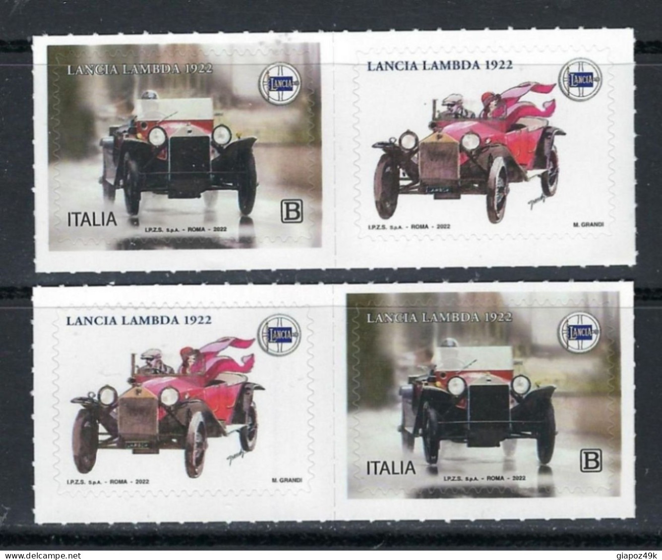 ● 2022 ITALIA ֍ 100° Lancia Lambda 1922 ● Auto ● 2 Valori Con 2 Chiudilettera ● Dx E Sx ● - 2021-...: Nieuw/plakker