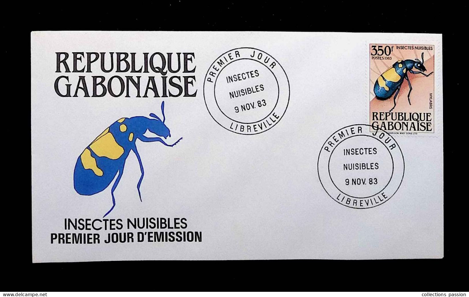 CL, FDC, Premier Jour, République Gabonaise, Libreville, 9 NOV. 83, Insectes Nuisibles - Gabun (1960-...)