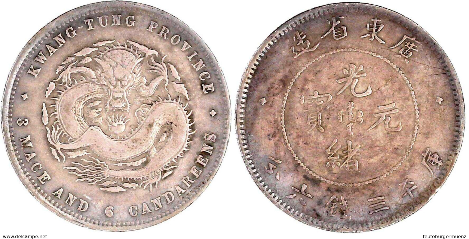 1/2 Dollar (3 Mace And 6 Candareens) O.J. (1891) Provinz Kwang-Tung. Sehr Schön, Selten. Lin Gwo Ming 134. - Chine