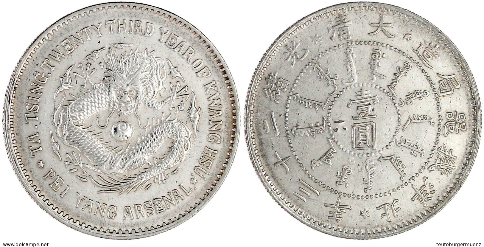 Dollar (Yuan) Jahr 23 = 1897. Provinz Chili (Peiyang Arsenal). 27,18 G. Vorzüglich, Chopmark, Gereinigt. Lin Gwo Ming 44 - Cina