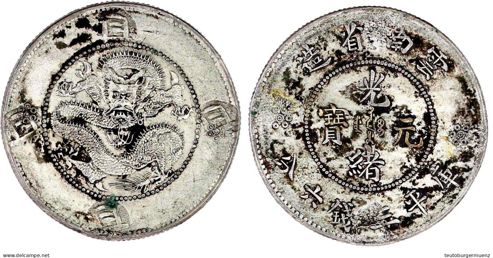 1/2 Dollar O.J. (1911). Provinz Yunnan (ohne Engl. Legende). Mit 4 X Gegenstempel "bey". Sehr Schön. Lin Gwo Ming 422. - Cina