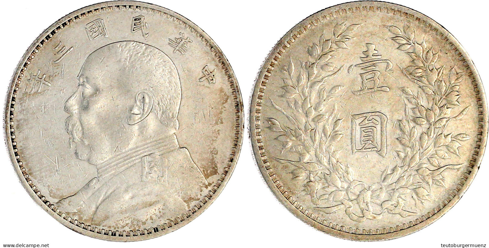 Dollar (Yuan) Jahr 3 = 1914. Präsident Yuan Shih-kai. Sehr Schön. Lin Gwo Ming 63. Yeoman 329. - China