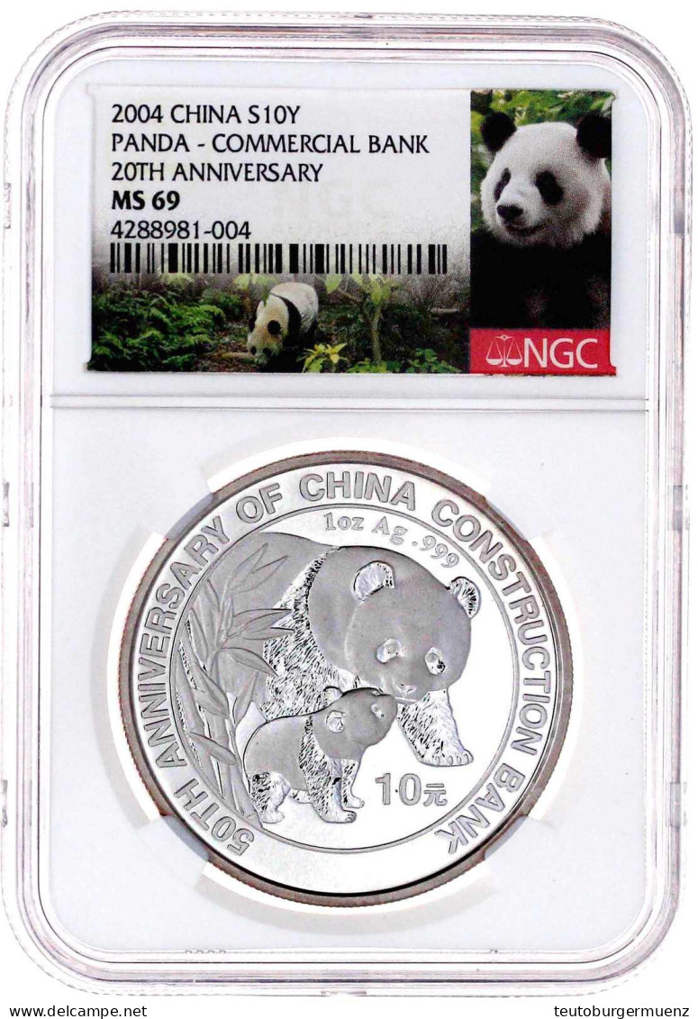 10 Yuan Silber (1 Unze) 2004. Pandamutter Bei Der Liebkosung Ihres Nachwuchses. Mit Gedenkumschrift "50 Jahre China Cons - China