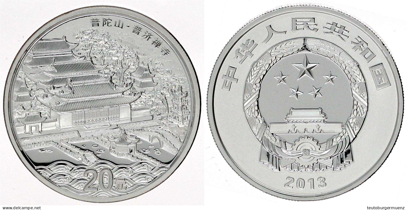 20 Yuan Silber (2 Unzen) 2013. Die Vier Heiligen Berge Des Buddhismus 2. Ausgabe. Putuo Shan. In Originalschatulle Mit Z - Chine