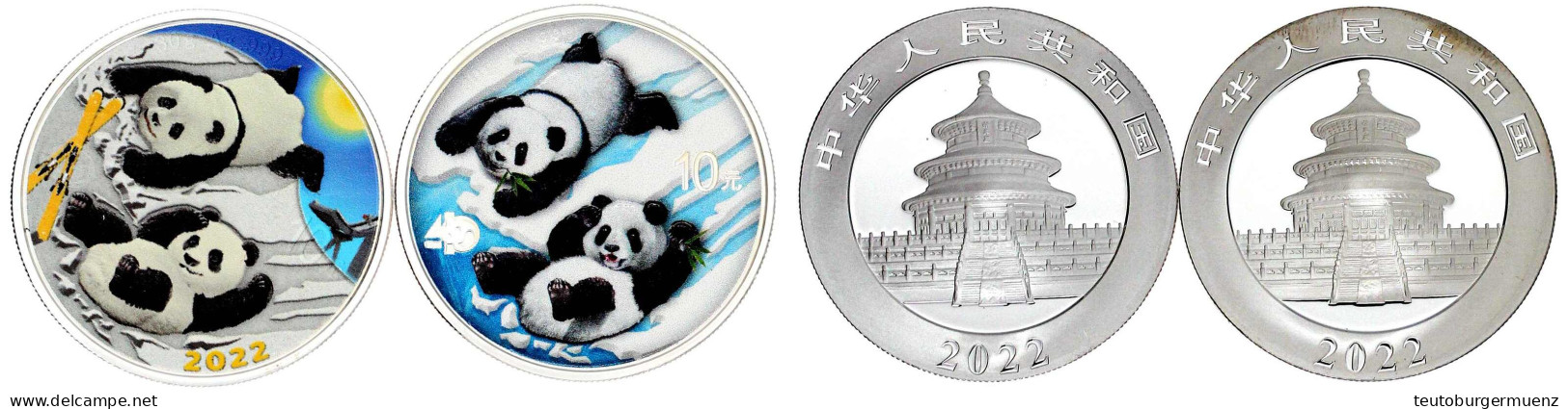 Panda-Satz Night &amp; Day 2022. 2 X 10 Yuan. Je 30 Gramm Feinsilber Mit Farbapplikation. In Kapseln. Ohne Zertifikate U - China