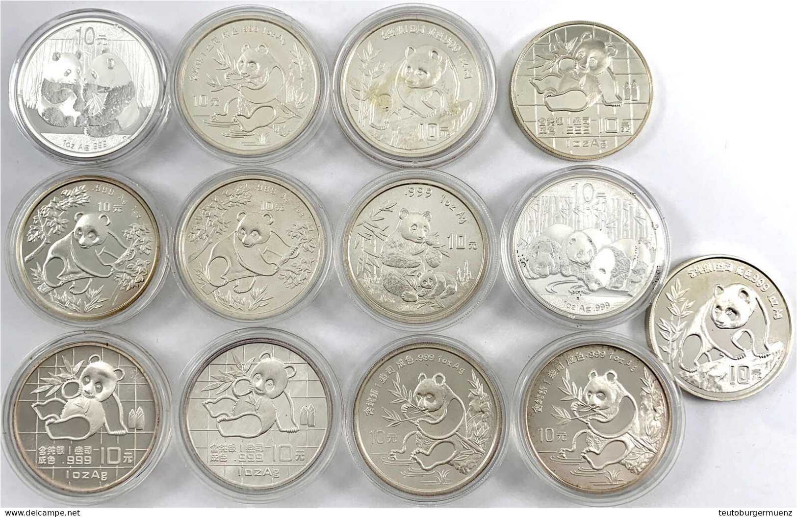 13 X 10 Yuan Panda (1 Unze Silber): 3 X 1989, 2 X 1990, 3 X 1991, 2 X 1992, 1996, 2009 Und 2013. Bis Auf 2 Stück Alle In - China