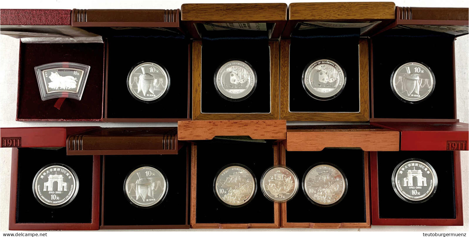 11 Versch. 10 Yuan Silbergedenkmünzen Aus 1997 Bis 2012 Zu Je 1 Unze Feinsilber. 10 Davon Im Originaletui Mit Zertifikat - Chine