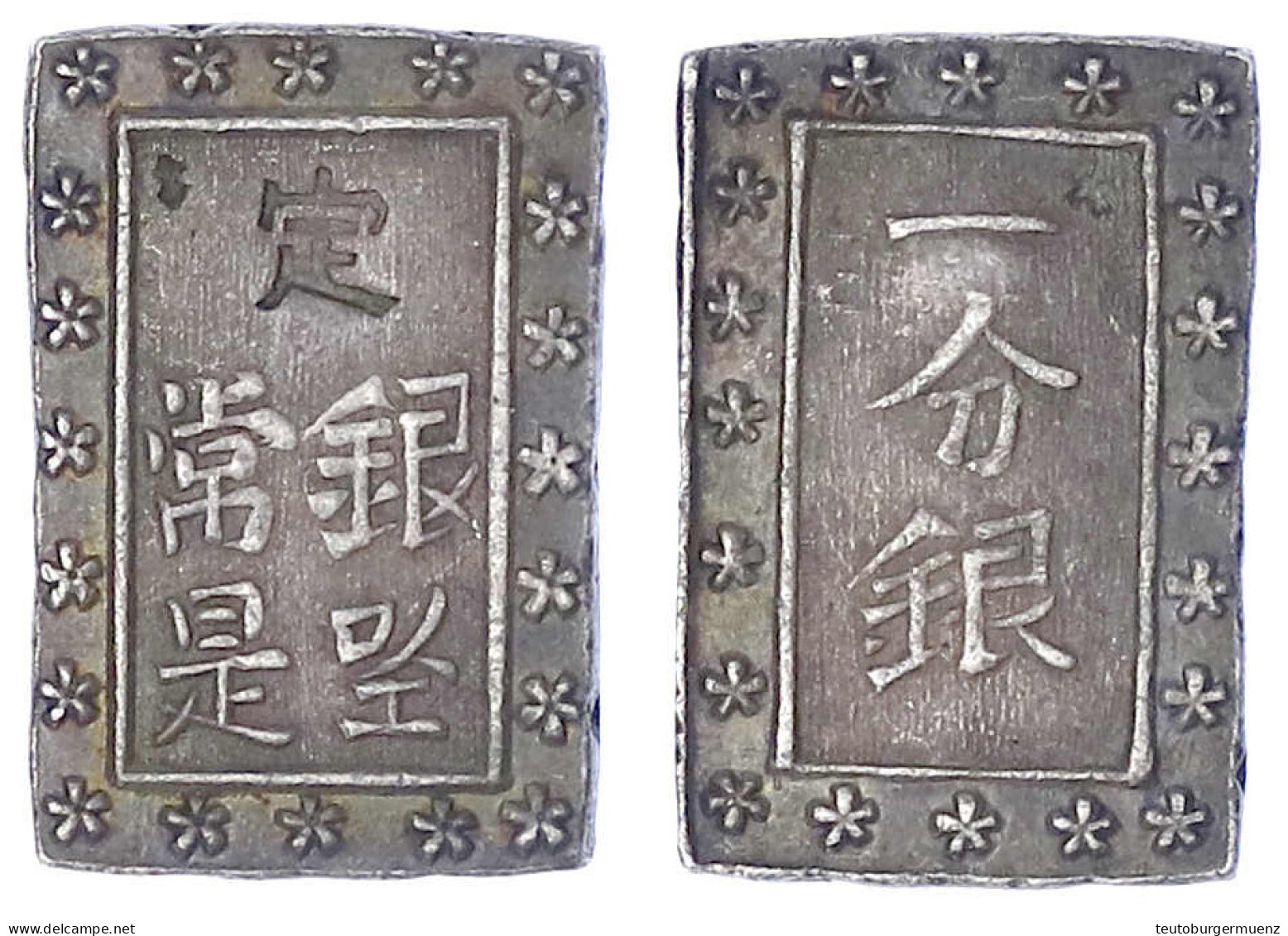 Ichi Bu Gin O.J.(1837/1854). Sakura P/o. Hane Gin. Undefinierte Punze (chines. Chopmark?). Vorzüglich, Schöne Patina. Ha - Japon