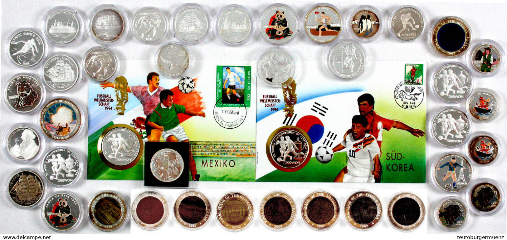 41 Silbergedenkmünzen Aus 1987 Bis 2009. 9 Versch. 10 Won Mit Edelsteineinlagen 2002. Serie Abschied Der Alten Währungen - Corea Del Norte