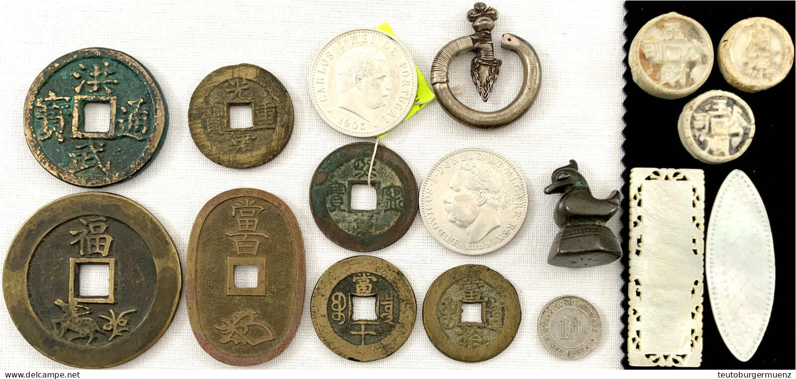 17 Stück: China Bronzegussamulett, Hong Wu 5 Cash, Xi Ning 2 Cash, 3 Versch. 10 Cash Der Qing-Zeit, Kwang-Tung 10 Cents, - Autres – Asie
