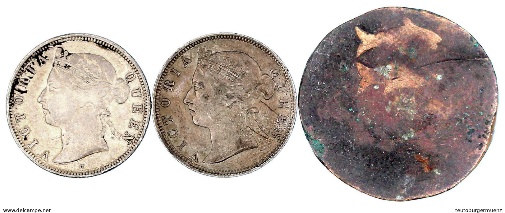 3 Stück: Malaysia, 20 Cents 1884 Und 1890 H. Myanmar, Kupfer 1/2 Pya CE 1143=1782. Schön Bis Sehr Schön - Autres – Asie