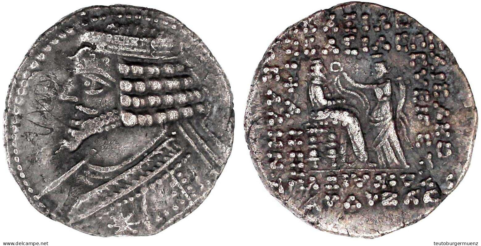 Tetradrachme 38/2 V. Chr. Brb. L./sitzender Arsakes Und Tyche. 10,59 G. Sehr Schön, Graffiti. Sellwood 51.5. - Griekenland