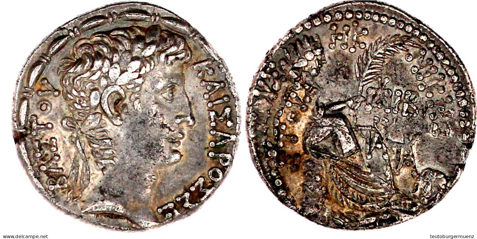 Tetradrachme Actium-Ära Jahr 28, Konsularjahr 12 = 4/3 V. Chr. Belorb. Kopf R./Tyche Sitzt R., Zu Füßen Schwimmender Flu - Orientalische Münzen