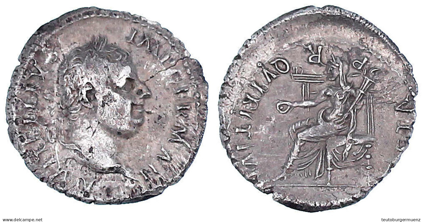 Denar 69, Lugdunum. Belorb. Kopf R./VESTA P R QVIRITIVM. Vesta Thront L. 3,23 G. Sehr Schön, Kl. Kratzer, Sehr Selten. R - Other & Unclassified