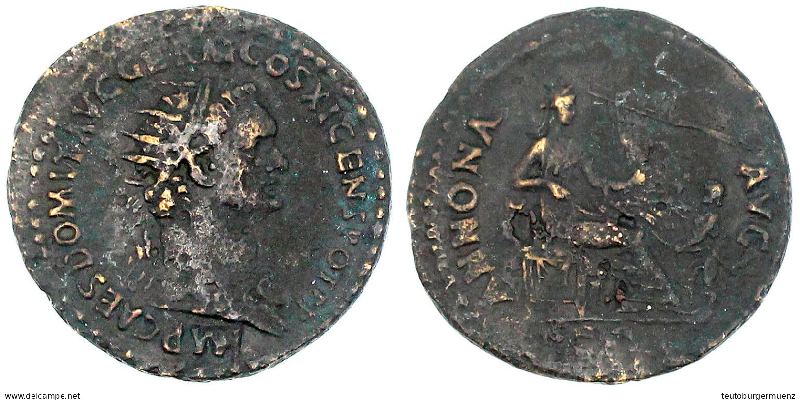 Dupondius COS XI = 85. Brb. Mit Strahlenbinde R./ANNONA AVG SC. Sitzende Annona Und Kind, Dahinter Prora. 10,30 G. Sehr  - Autres & Non Classés