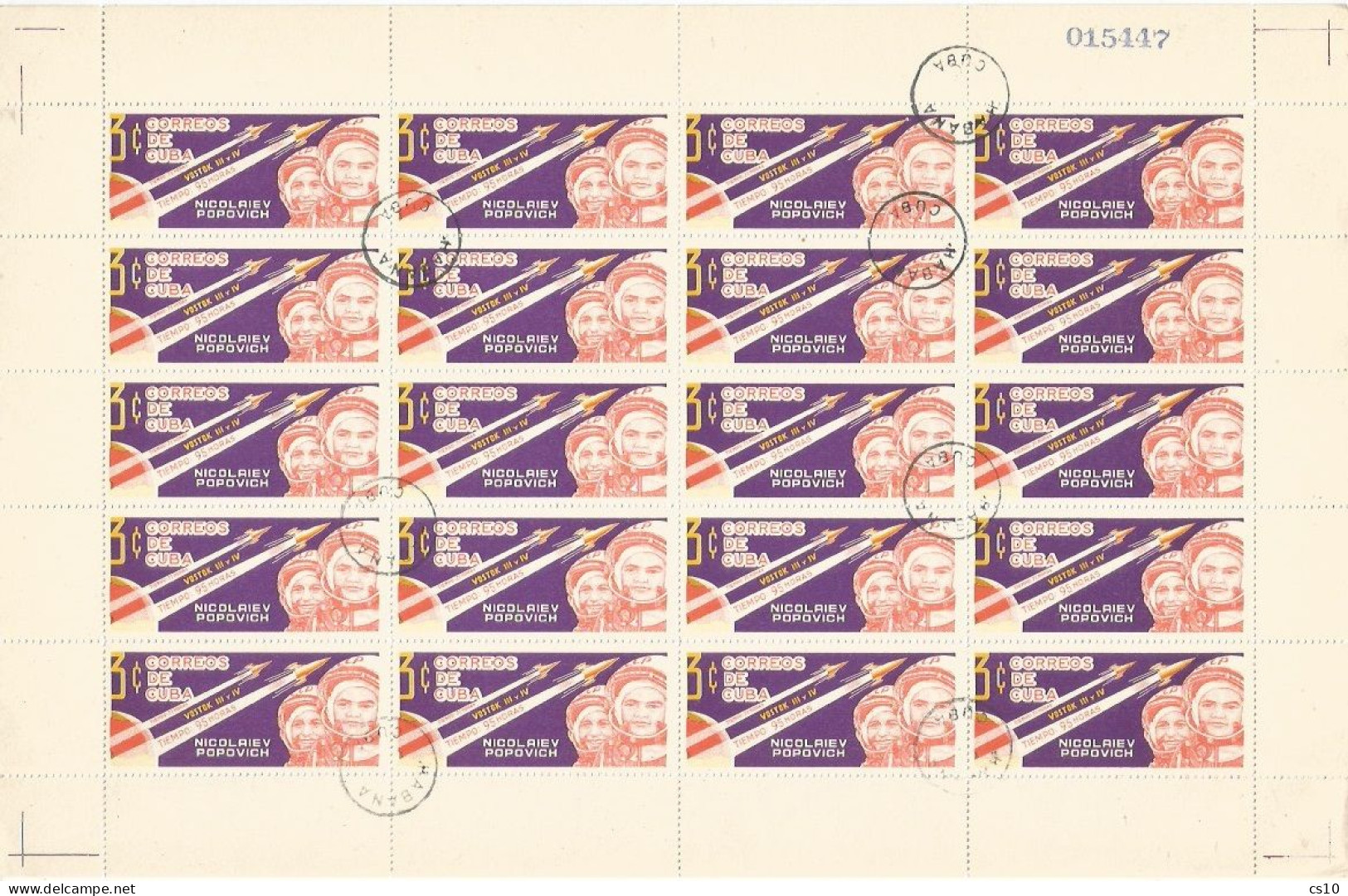 Cuba USSR Space Conquest Vostok Missions PART Set 3v In 3 Cpl Sheets Of 20pcs In CTO Condition - NON FOLDED - Blocks & Sheetlets