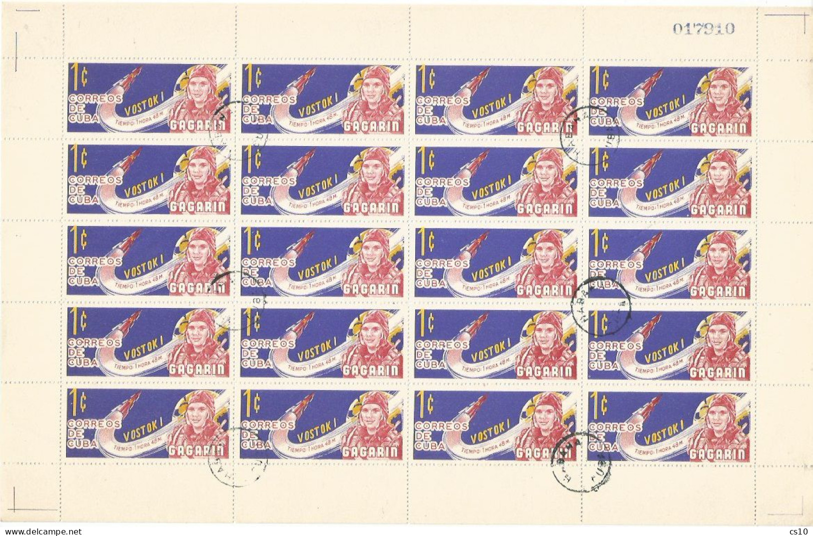 Cuba USSR Space Conquest Vostok Missions PART Set 3v In 3 Cpl Sheets Of 20pcs In CTO Condition - NON FOLDED - Blocks & Kleinbögen