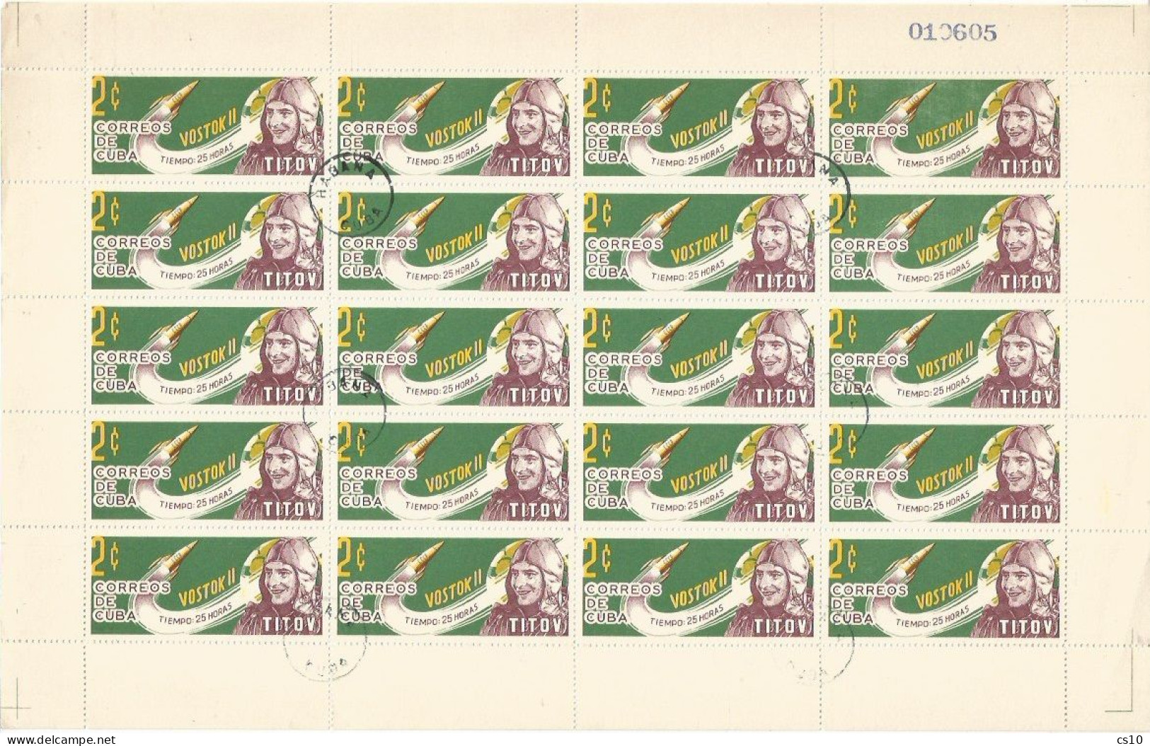 Cuba USSR Space Conquest Vostok Missions PART Set 3v In 3 Cpl Sheets Of 20pcs In CTO Condition - NON FOLDED - Used Stamps