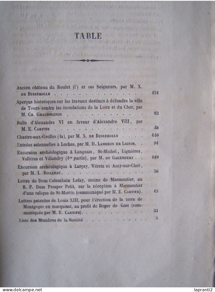 "MEMOIRES DE LA SOCIETE ARCHEOLOGIQUE DE TOURAINE". SAINT-FLOVIER, TOURS, VERNEUIL, LOCHES, LANGEAIS, LARCAY............ - Pays De Loire