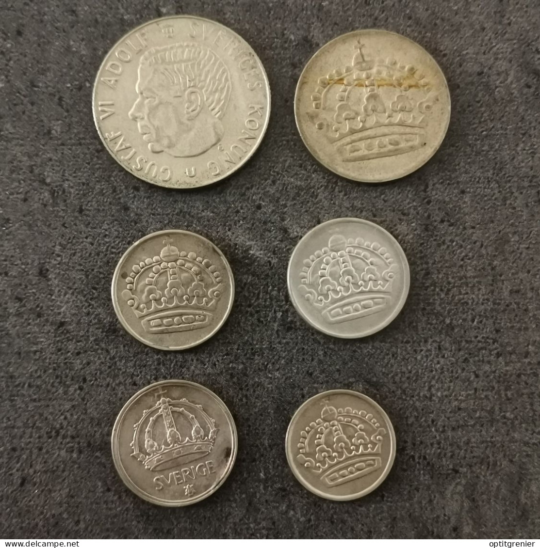 LOT 6 * MONNAIES ARGENT SUEDE : 1 KRONA 1963 50 ORE 1961 25 ORE 1943 1955 1960 10 ORE 1957 / SILVER - Suède