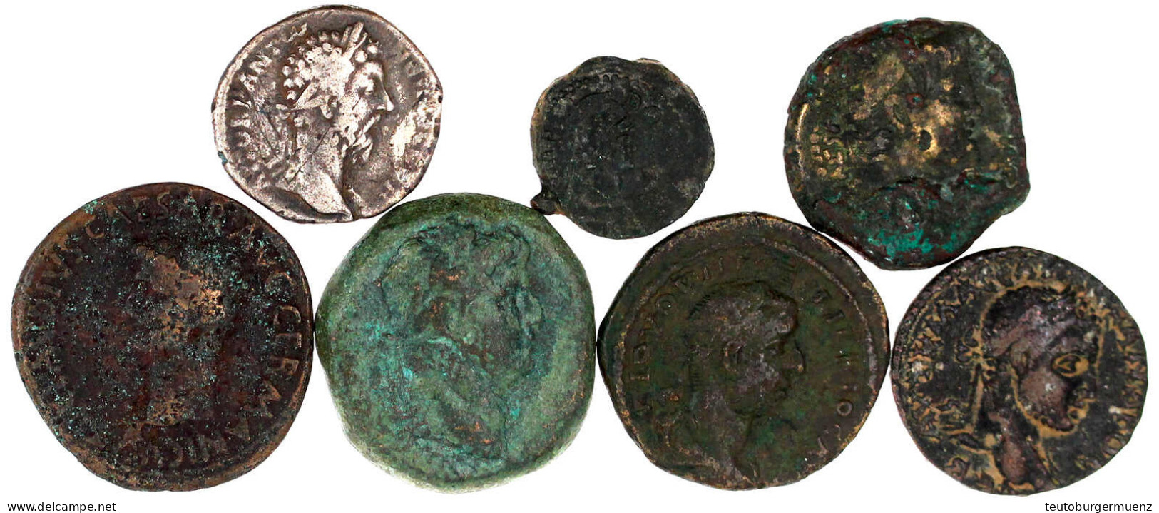 7 Münzen: Caesarea In Kappadokien Didrachme Marc Aurel, Antiochia In Syrien Bronzen Nero, Domitian, Hadrian, Nikaia In B - Autres & Non Classés