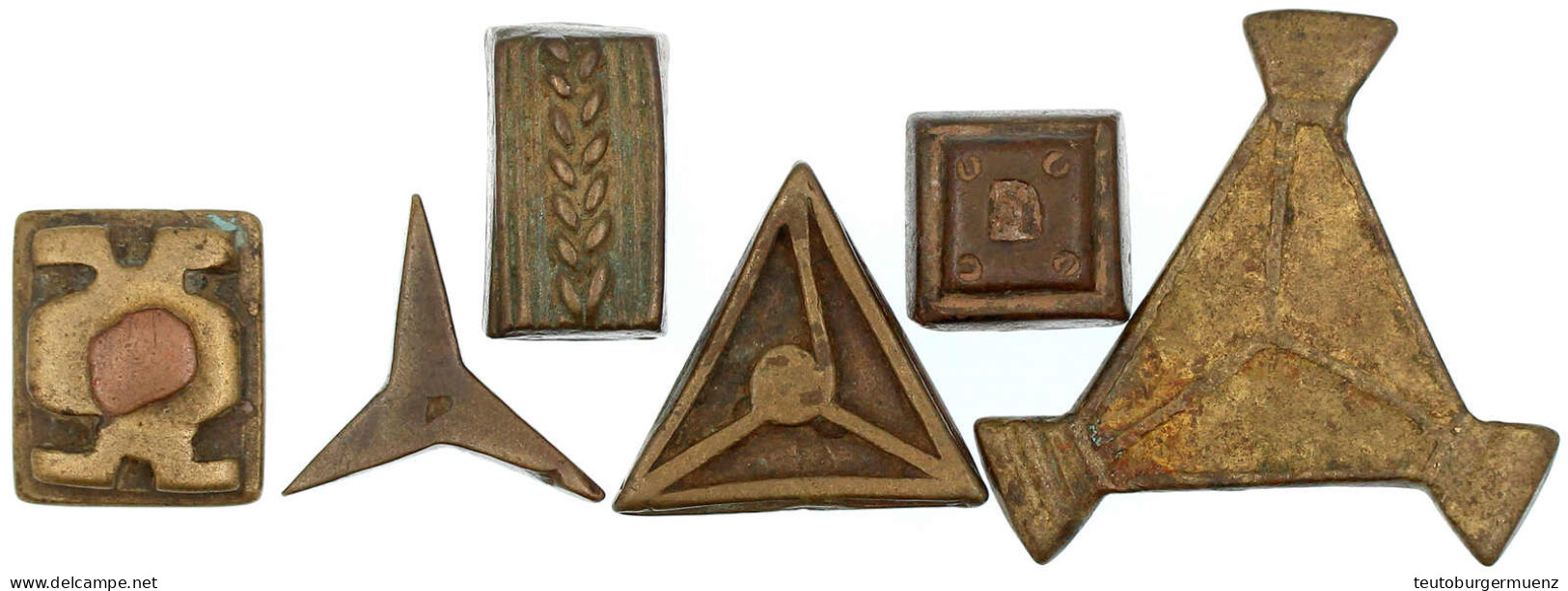 Ghana/Ashanti: 6 Messing-Akan-Goldstaubgewichte, Diverse Formen. Meist 19. Jh. Meist Sehr Schön - Other & Unclassified